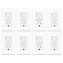 8 Pack GFCI Outlet with Light Switch - 15 Amp Tamper-Resistant Self-Test GFI Switch Combo, LED Indicator, Ground Fault Circuit Interrupter, ETL Listed, White