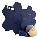 8 Pack Self-Adhesive Acoustic Panels 12" X 10" X 0.4" - Sound Proof Foam Panels for Wall with High Density, Hexagon Design, Flame Resistant, Absorb Noise and Eliminate Echoes(Dark Blue)