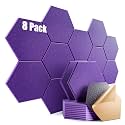 8 Pack Self-Adhesive Acoustic Panels 12" X 10" X 0.4" - Sound Proof Foam Panels for Wall with High Density, Hexagon Design, Flame Resistant, Absorb Noise and Eliminate Echoes(Purple)