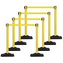 8 Pack Stanchions with Retractable Belts - Crowd Control Barriers with Weighted Rectangle Rubber Base, 10FT Retractable Belt Stanchions for Queue Line, Events, Public Safety(Yellow，8 Pack）