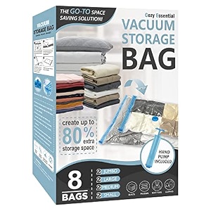 8 pack vacuum storage bags space saver bags 2 jumbo2 large2 medium2 small compression storage bags for comforters and blankets vacuum sealer bags for clothes storage hand pump included
