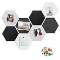 8 Packs Black White Gray Hexagon Felt Pin Board, 12" Bulletin Board with 30 Push Pins, Felt Board for Home Kitchen Office Decor, Self-Adhesive Corkboard Tiles for Walls School Message Photos Memos