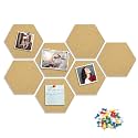 8 Packs Camel Hexagon Felt Pin Board, 12" Bulletin Board with 30 Push Pins, Felt Board for Home Kitchen Office Decor, Self-Adhesive Corkboard Tiles for Walls School Message Photos Memos