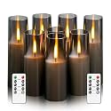 MUMCHASI 8 Packs Flameless Candles, Battery Operated with Remote, Arcylic Ribbed LED Flickering Candles, Realistic Dancing Flame Pillar Candles Vintage Decor for Home, Wedding, Gifts D2.2 (Grey)