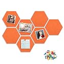 8 Packs Hexagon Felt Pin Board, 12" Bulletin Board with 30 Push Pins, Felt Board for Home Kitchen Office Decor, Self-Adhesive Corkboard Tiles for Walls School Message Photos Memos-Orange