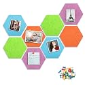 8 Packs Hexagon Felt Pin Board, 12" Bulletin Board with 30 Push Pins, Felt Board for Home Kitchen Office Decor, Self-Adhesive Corkboard Tiles for Walls School Message Photos Memos-Colorful