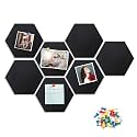 8 Packs Hexagon Felt Pin Board, 12" Bulletin Board with 30 Push Pins, Felt Board for Home Kitchen Office Decor, Self-Adhesive Corkboard Tiles for Walls School Message Photos Memos-Black
