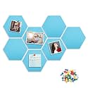 8 Packs Lake Blue Hexagon Felt Pin Board, 12" Bulletin Board with 30 Push Pins, Felt Board for Home Kitchen Office Decor, Self-Adhesive Corkboard Tiles for Walls School Message Photos Memos