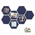 8 Packs Navy Blue Hexagon Felt Pin Board, 12" Bulletin Board with 30 Push Pins, Felt Board for Home Kitchen Office Decor, Self-Adhesive Corkboard Tiles for Walls School Message Photos Memos