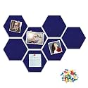 8 Packs Royal Blue Hexagon Felt Pin Board, 12" Bulletin Board with 30 Push Pins, Felt Board for Home Kitchen Office Decor, Self-Adhesive Corkboard Tiles for Walls School Message Photos Memos
