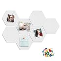 8 Packs White Hexagon Felt Pin Board, 12" Bulletin Board with 30 Push Pins, Felt Board for Home Kitchen Office Decor, Self-Adhesive Corkboard Tiles for Walls School Message Photos Memos