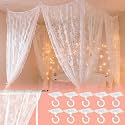 8 Panels Lace Bed Canopy Curtains,White,Queen Size