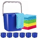 8 Pcs 3 Qt Square Sanitizing Cleaning Blue Bucket with Cleaning Cloths
