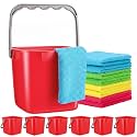 8 Pcs 3 Qt Square Sanitizing Cleaning Red Bucket with Cleaning Cloths