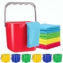 8 Pcs 3 Qt Square Sanitizing Cleaning Colorful Bucket with Cleaning Cloths