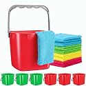 8 Pcs 3 Qt Square Sanitizing Cleaning Red Green Bucket with Cleaning Cloths