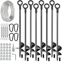 8 Pcs 30" Long Ground Anchors Shed Anchors Kit with 3/16" Galvanized Cable & Turnbuckles & Carabiners, Heavy Duty Earth Anchors for Sheds Trees Trampoline Greenhouse Swing Set Tent