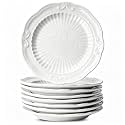 8 Pcs Ceramic Dessert Plates Set - 6 Inch Mini Appetizer Plates for Kitchen, Small White Embossed Salad Plates for Cake Snacks Side Dish, Microwave &amp; Dishwasher Safe Dinnerware Sets