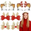 8 Pcs Christmas Reindeer Hair Clips, Glitter Antlers Ears Hair Bows, Cute Christmas Hairpins Hair Accessories for Women Gifts Xmas Party Favors