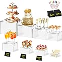 8 Pcs Clear Acrylic Buffet Risers with Mini Sign and Maker,Buffet Risers and Stands Clear Food Display Risers for Buffet Table Party Catering Dessert Cupcake Collectibles (8" 7" 6" 5" 5" 4" 4" 3