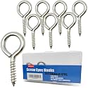 8 PCS M6 304 Stainless Steel Screw Eyes Hooks, 2.56 Inches Eyes Screw Hooks, Indoor & Outdoor Uses, 200 Lbs Capacity