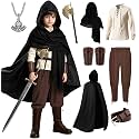 8 Pcs Medieval Costume for Boys Renaissance Viking Pirate Tunic Outfit for Kids