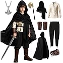 8 Pcs Medieval Costume for Boys Renaissance Viking Pirate Tunic Outfit for Kids