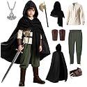 8 Pcs Medieval Costume for Boys Renaissance Viking Pirate Tunic Outfit for Kids