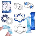 8 Pcs Sensory Fidget Toys Pack Flippy Roller Bike Chain Fidget Spinner Anxiety and Stress Relief Silent Tools Mesh Marble Acupressure Ring for Adults Teens Kids Boys Girls Easter Gifts