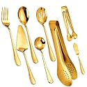 8 Pcs Stainless Steel Serving Utensil Large Spoons Forks Tongs, Ice Suger Tongs, Cake Server，Butter Knife for Hostess Buffet Catering Banquet Party，Gold