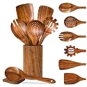 8 Pcs Teak Wooden Utensils Set, Wooden Spoons for Cooking
