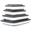 8-Piece Deep Glass Baking Dish Set with Plastic lids,Rectangular Glass Bakeware Set with Lids, Baking Pans for Lasagna, Leftovers, Cooking, Kitchen, Freezer-to-Oven and Dishwasher, Gray