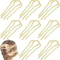 8 Pieces Hair Side Combs, Metal Hair Fork Clip Hair Pins for Buns Hair Updo U-Shape Hair Sticks for Women Hair Styling Tool Accessories (Gold)
