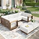 MIXPATIO 8 Pieces Outdoor Patio Furniture Set, Wicker Rattan Modular Patio Sofa Couch, Sectional Outdoor Conversation Set with 10" Extra Thick Cushions for Deck Backyard Lawn