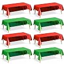 Just Shimmer 8 Pieces Red &amp; Green Foil Tablecloth 54 * 72inch Plastic Birthday Party Table Cloths Disposable Waterproof Table Cover for Christmas Wedding Graduation Party Supplies