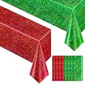 Just Shimmer 8 Pieces Red &amp; Green Holographic Tablecloth 40" x 108" Party Decoration Birthday Party Table Decor Iridescence Plastic Table Cloth for Bachelorette Supplies