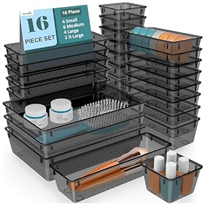 homifly 10 pieces unbreakable drawers organisersmultipurpose drawer organizer traystorage box for dressing tablemakeup organiser traystorage bins for bathroomkitchen - black