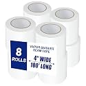 Bghdas 8 Roll, White Vapor Barrier Tape, 4" Wide x 180' Long, PE 9 mm Polyethylene Tape, for Stucco Waterproof Moisture Barriers Seal and Seam, for Crawlspaces, Insulation Repairs &amp; Plastic Liners