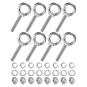 M METERXITY 8-Sets Stainless Eyebolt M10x60mm Shoulder Lifting Eye Bolt with Nuts Washers Male Screw Thread Ring Shoulder Eye Bolts Length 2.36 Inch for Suspending/Fastening