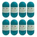 8 Skeins Crochet Knitting Yarn 70% Rayon derived from Bamboo, 30% Cotton Superfine Fingering Weight Sunny Cat Cotonnio Imported (Blue Bird)