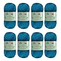 8 Skeins Crochet Knitting Yarn 70% Rayon derived from Bamboo, 30% Cotton Superfine Fingering Weight Sunny Cat Cotonnio Imported (Aegean Blue)