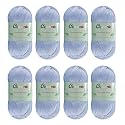 8 Skeins Crochet Knitting Yarn 70% Rayon derived from Bamboo, 30% Cotton Superfine Fingering Weight Sunny Cat Cotonnio Imported (Baby Blue)
