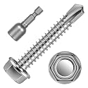 #8 x 1-1/4" Hex Washer Head Self Tapping Screws, TEK Screws, Self Drilling, Stainless Steel 410 Sheet Metal Screws, 100 PCS