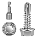 #8 x 1 Hex Washer Head Self Tapping Screws, TEK Screws, Self Drilling, Stainless Steel 410 Sheet Metal Screws, 100 PCS