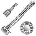 #8 x 2 Hex Washer Head Self Tapping Screws, TEK Screws, Self Drilling, Stainless Steel 410 Sheet Metal Screws, 50 PCS
