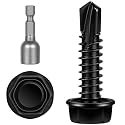 #8 x 3/4" Hex Washer Head Self Tapping Screws, TEK Screws, Self Drilling, Stainless Steel 410 Sheet Metal Screws, Black Finish, 100 PCS