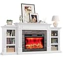80" Electric Fireplace with Mantel, Fireplace TV Stand for TVs Up to 90 Inch, Modern Entertainment Center with Storage, Realistic Stacked Stone Surround for Living Room, Bedroom