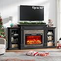 80" Fireplace TV Stand, Electric Fireplace with Mantel for TVs Up to 90 Inch, Modern Black Entertainment Center with Storage, 30'' Fireplace Heater Insert with 3D Flame Effect for Living Room