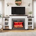 80" Fireplace TV Stand for TVs Up to 90 Inch, White/Brown