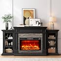 80" Fireplace TV Stand w/ 8 Colors-Changing Fireplace, Electric Fireplace with Mantel for TVs Up to 90 Inch, Modern Black Entertainment Center with Storage, 3D Flame Effect for Living Room, Bedroom